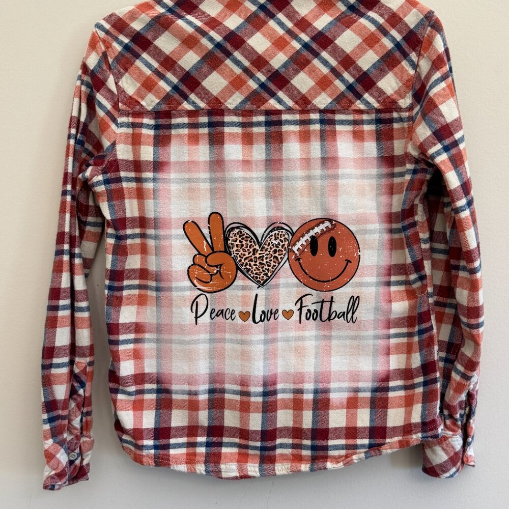 Eastern Mountain Sports Flannel - Upcycled Peace Love Football Transfer